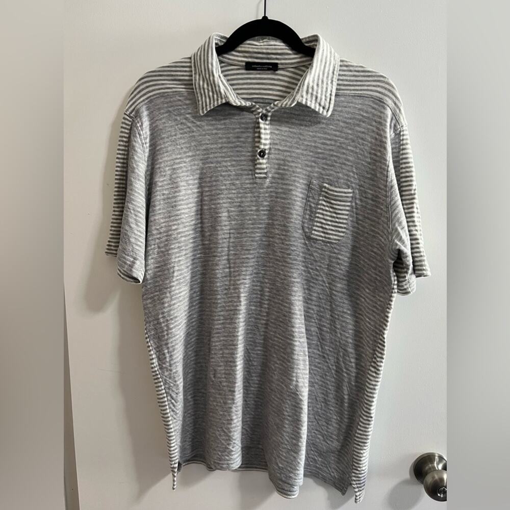 Roberto Collina Grey White Striped Italy Men's Polo Shirt Size EU 52